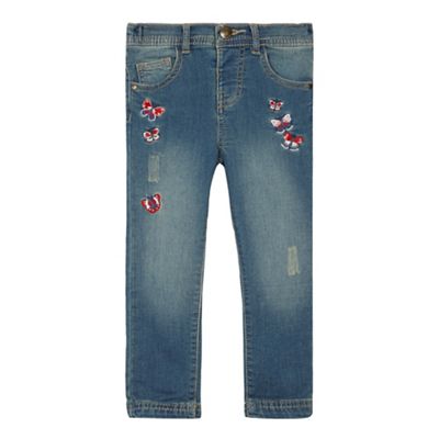 Girls' blue floral embroidered jeans